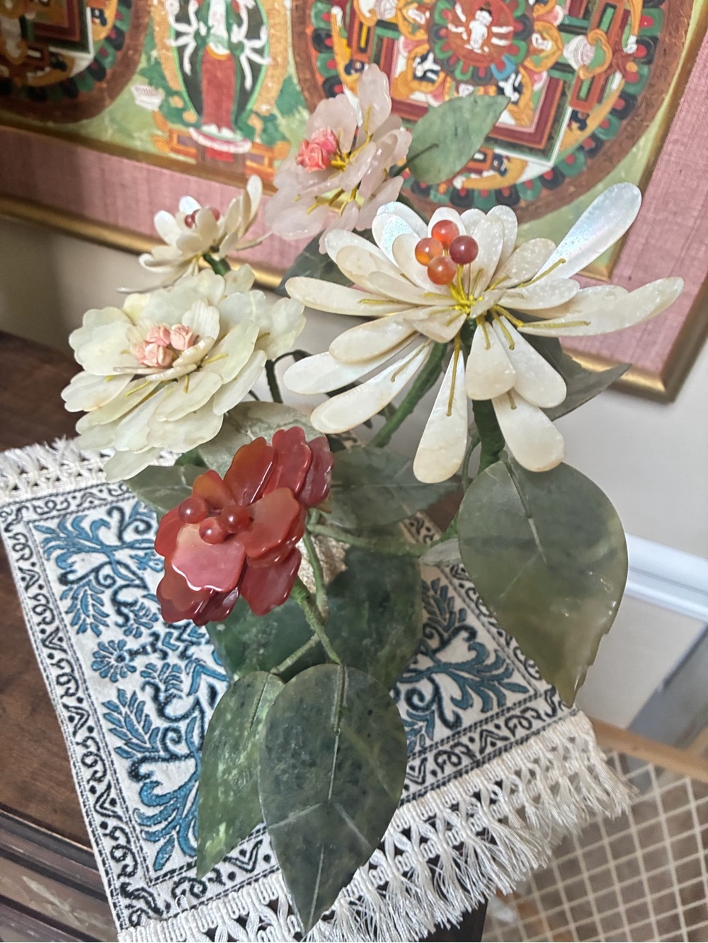Jade glass Multicolor Stone Flower Sculpture decor accent plant - Picture 4 of 10